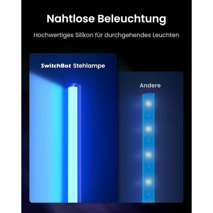 SwitchBot Matter Підлоговий світильник для вітальні та спальні, RGBWW, димування, Apple Home, Alexa, Google Home, керування через APP, музичні та сценні режими, чорний