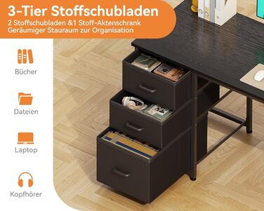 Комп'ютерний стіл Coleshome з висувними ящиками з тканини, 130x48 см. 2 розетки та 2 USB-порти для зарядки. Стільниця з полицею, реверсивний офісний стіл для дому та офісу (Чорний, 130x48x75.7 см)