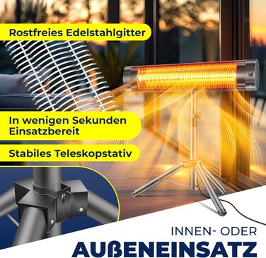Інфрачервовий обігрівач KESSER® 2500W з пультком та захисним чохлом, телескопічна стійка, для тераси та дому
