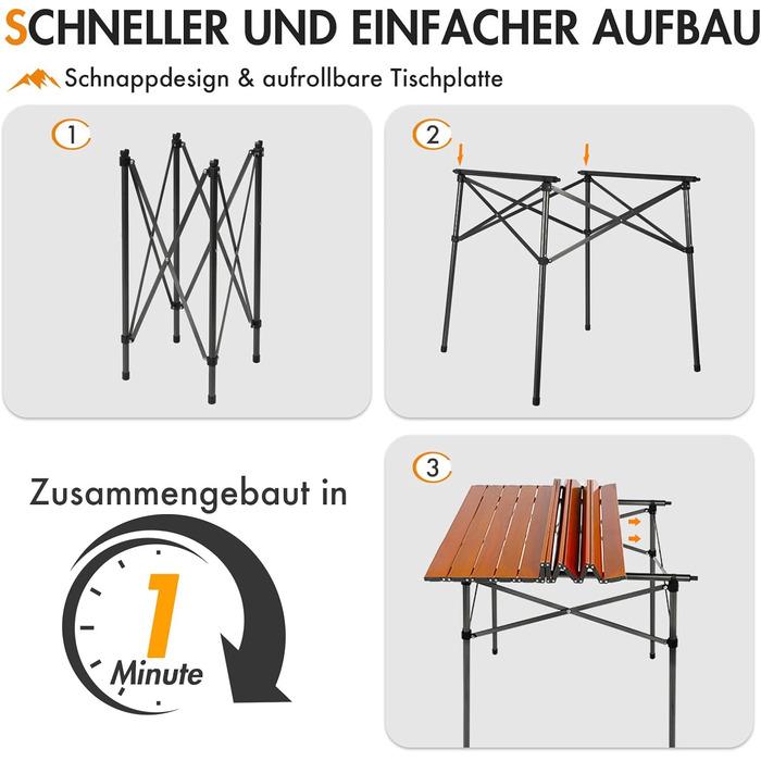Складаний кемпінговий стіл PORTAL з алюмінієвою стільницею, навантаження до 80 кг, з сумкою-чохлом для пікніка, гриля, саду та балкона, коричневий