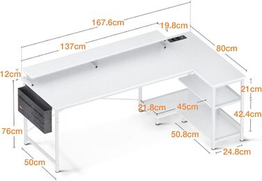 Подібний стіл ODK з USB, розеткою та полицею, для ігор та офісу, 168x80 см, білий