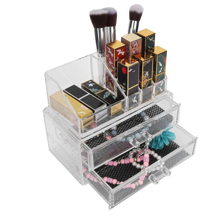 Прозорий органайзер для макіяжу, коробка для зберігання косметики з висувними ящиками, вітрина для ювелірних виробів, вітрина косметичної помади для догляду за шкірою, прозорий органайзер для макіяжу