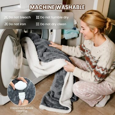 Електрична ковдра Dnenellr XXL 200x180 см з автоматичним вимкненням, 6 режимів нагріву, захист від перегріву, пральна, для ліжка та дивану