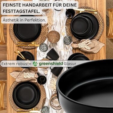 Набір посуду SÄNGER Madeira на 6 осіб: тарілки, чашки, салатники - 30 предметів, кераміка, чорний, для мікрохвильовки та посудомийної машини | VALUE COLLECTION