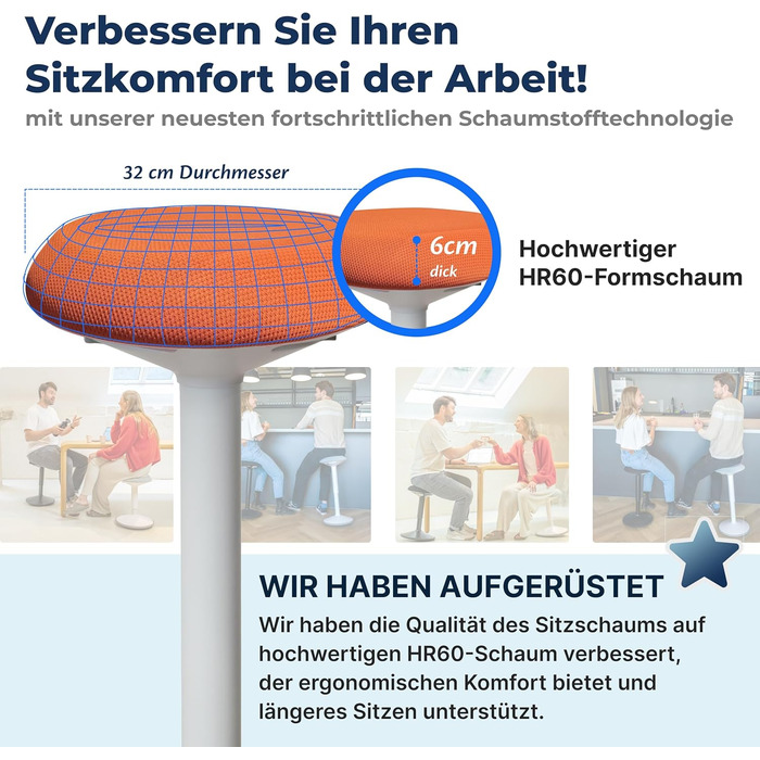 Ергономічний офісний стілець-хокер з регулюванням висоти та ефектом балансування, помаранчевий (55-80 см). Тест-переможець! Стілець для стоячої роботи