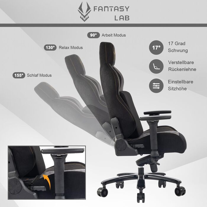 Ігровий крісло Fantasylab з тканини, ергономічний офісний крісло для геймерів, 200 кг, з підтримкою попереку, для керівників, офісне крісло