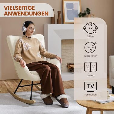 Крісло-гойдалка Yaheetech з відкидною спинкою, м'яке, до 136 кг, для вітальні/спальні/балкону, бежеве