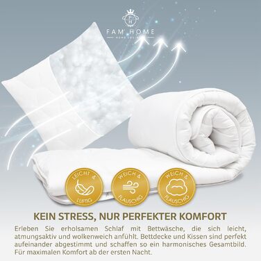 Комплект постільної білизни Fam' Home 200x200 см та 2 подушки 80x80 см – комплект для 2 осіб, антиалергенний, мікрофібра, Oeko-Tex® сертифікат, машинне прання