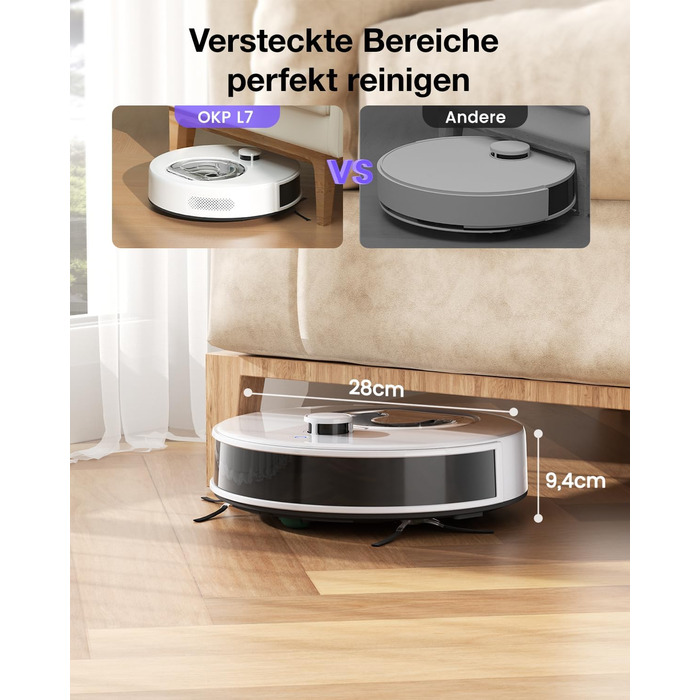 Робот-пилосос OKP L7G 3-в-1 з функцією миття підлоги, LiDAR-навігація, 6000Pa, 150 хв роботи, WiFi, Alexa, для тварин, килимів, твердих підлог, сірий