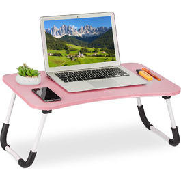 Столик для ноутбука Relaxdays на ліжко/диван, рожевий, 26 x 63 x 40 см, з регульованою висотою