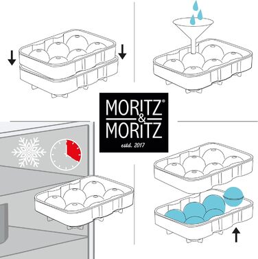 Силіконова форма для льоду Moritz & Moritz 2 шт. - 12 кубиків льоду XXL - В комплекті 6 фетрових підставок та буклет з рецептами - Кубики льоду для джину, віскі (12 шт. кубиків)