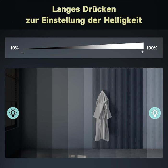 Дзеркало для ванної кімнати SONNI з підсвічуванням 80x60 см, антизапарник, LED, сенсорний вимикач, холодний/нейтральний/теплий білий світ