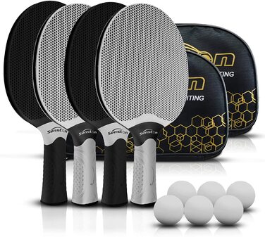 Набір ракеток для настільного тенісу Senston, професійні ракетки для настільного тенісу з 3 м'ячами, гумовий набір для пінг-понгу (чорно-білий)