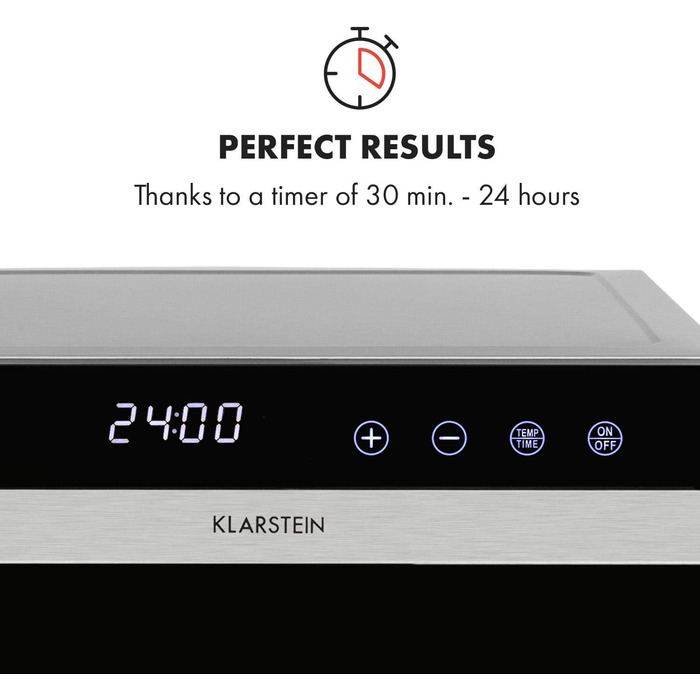 Електричний дегідратор Klarstein Flavour Dry з нержавіючою сталлю, 6 решіток, LCD-дисплеєм, таймером та 360° циркуляцією повітря