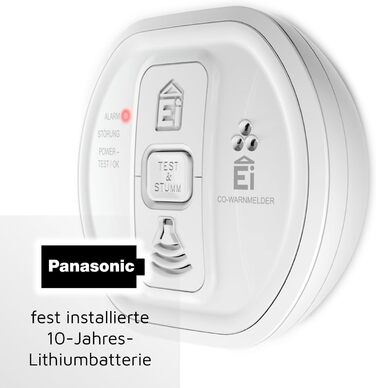 Датчик виявлення CO Ei Electronics Ei208D з LCD-дисплеєм та батареєю на 10 років, автономний, білий