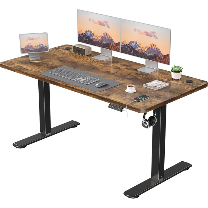 Електричний регульований стіл JUMMICO з USB-портом для зарядки, 140 x 60 см, коричневий