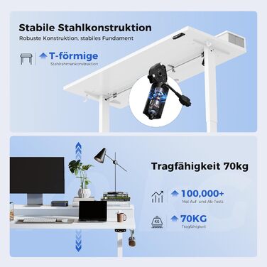 Регульований стіл Agilestic з 2 шухлядами, 100 x 60 см. Електричний, ергономічний стіл для роботи, білий
