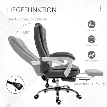 Ергономічний стілець Vinsetto Office Chair зі складною підставкою для ніг, регулюється по висоті та нахиляється, метал сірий для комфорту в домашньому офісі