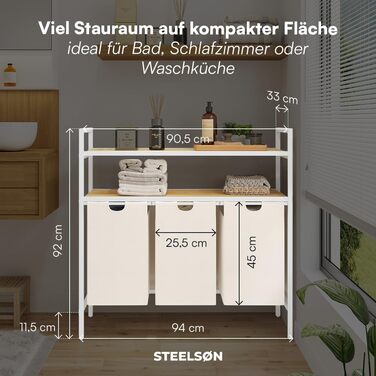 STEELSØN Rigil Кошик для білизни з 2 відділеннями та полицею з бамбука – 2 шт. по 45 л, чорний металевий сортер для білизни з висувними мішками