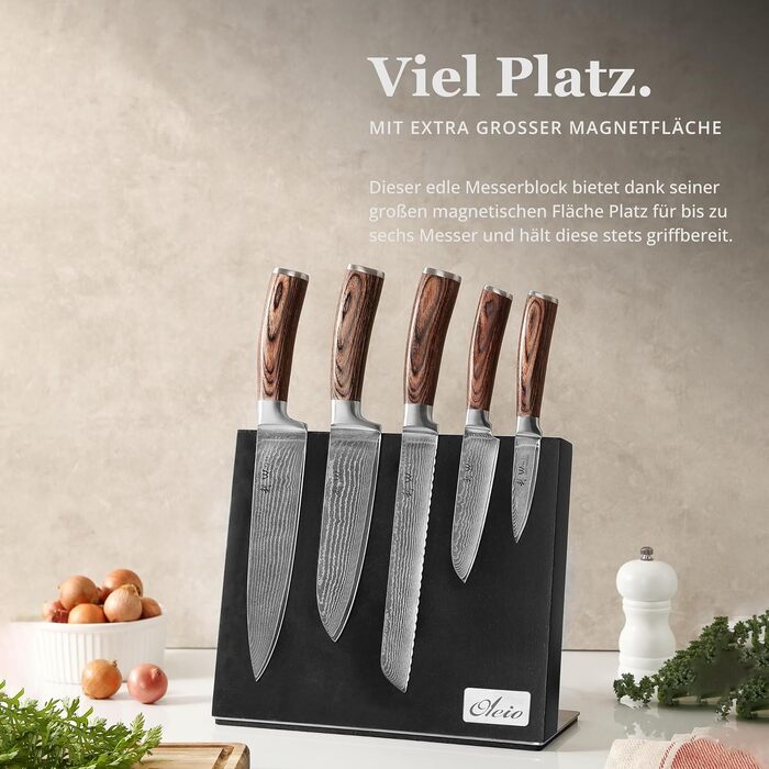 Магнітний тримач для ножів Oleio, чорний. Тримач без ножів з потужним магнітом, нержавіюча сталь, підставка для дамаських та кухонних ножів