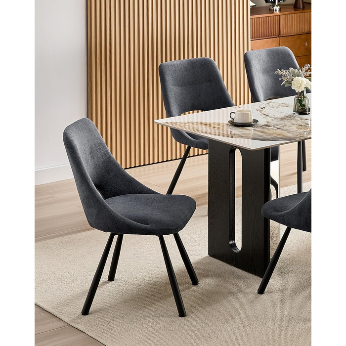 LEWE Комплект обідніх стільців 6 шт., поворотні, для кухні, вітальні, спальні, ергономічні, без підлокітників, тканина кашемір (темно-сірий, 4 поворотні)