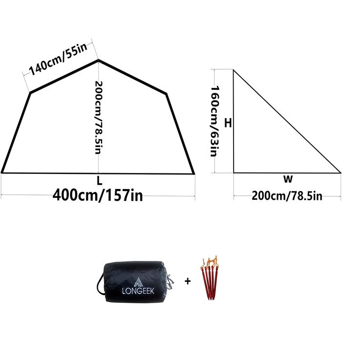 Намет вігвам Longeek для 1-4 осіб, надлегка, для кемпінгу на відкритому повітрі з духовкою, 4 сезони, для сімейного відпочинку, водонепроникна, навісний намет, альтанка (400 тент-москітна сітка-2 людини)