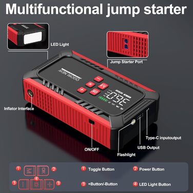 Powerbank для авто з компресором 150PSI, 7000A, 12V, 8L/10L (бензин/дизель), LED-ліхтарик