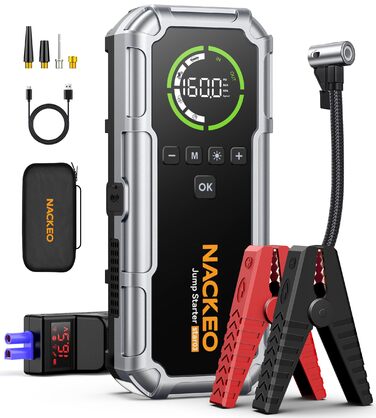 Powerbank Starthilfe 8000A з компресором 160PSI, 12V для авто, 20000mAh, LED-ліхтар, LCD-дисплей, сріблястий