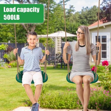 Шоукель для дітей BeneLabel: ідеально для дому та саду. Міцний гумовий сидіння, регульоване мотузка 130-200см, 113кг. Набір 2 шт. Зелений колір.