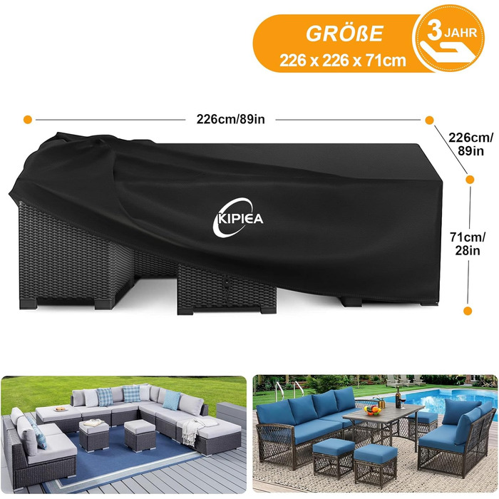 Водонепроникний чохол для садово-патіо меблів Kipiea, 242x162x100 см, 420D Oxford, захист від УФ-променів, зимовий