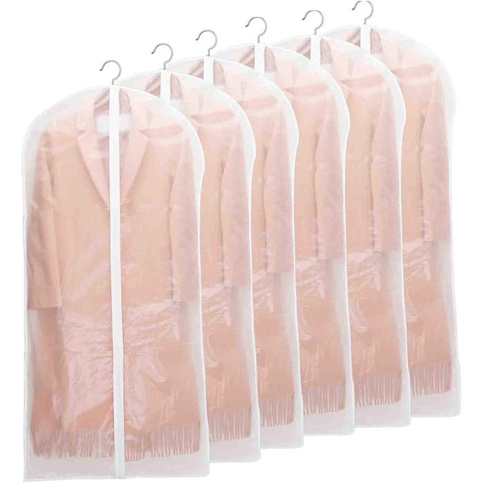 Сумка для одягу Niviy з 6 предметів, високоякісна сумка для одягу, прозора дихаюча тканина 60x100 см, для костюмів, пальто, піджаки, сорочки, вечірні сукні, сумка для костюмів, чохол для одягу (білий, 60x140 см)