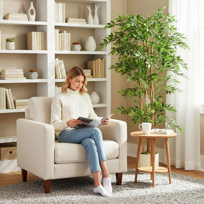 Штучний баньяновий масив з масивним дерев'яним стовбуром, горщик, для вітальні, спальні, офісу, 75 x 75 x 180 см, зелений
