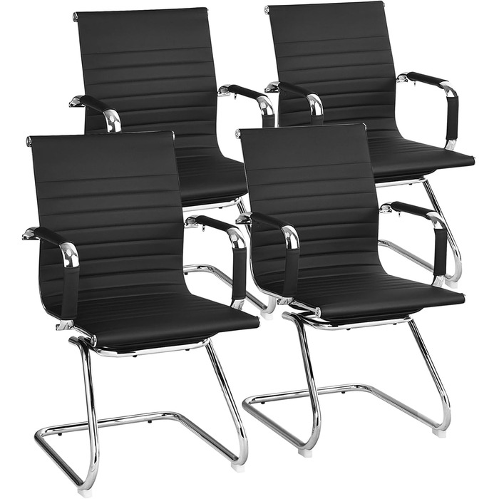 Крісла-гойдалки GIANTEX 2 шт., ергономічні конференц-крісла для гостей з підлокітниками, міцний металевий каркас до 120 кг, сучасні крісла з штучної шкіри, чорні