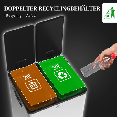 2 відра для сміття об'ємом 20 літрів, з педальним відкриванням, легко миються, з нержавіючої сталі та пластику, срібного кольору