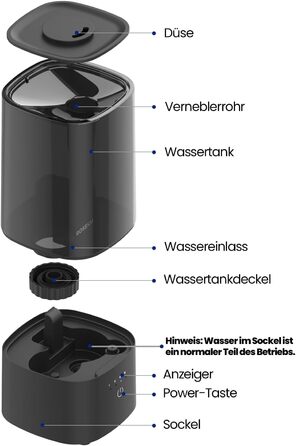 Зволожувач повітря автоматичний для спальні та великих приміщень 4.5л, з таймером, сенсором вологості, до 18 годин роботи, автовимкнення, 360° розпилення (Чорний)