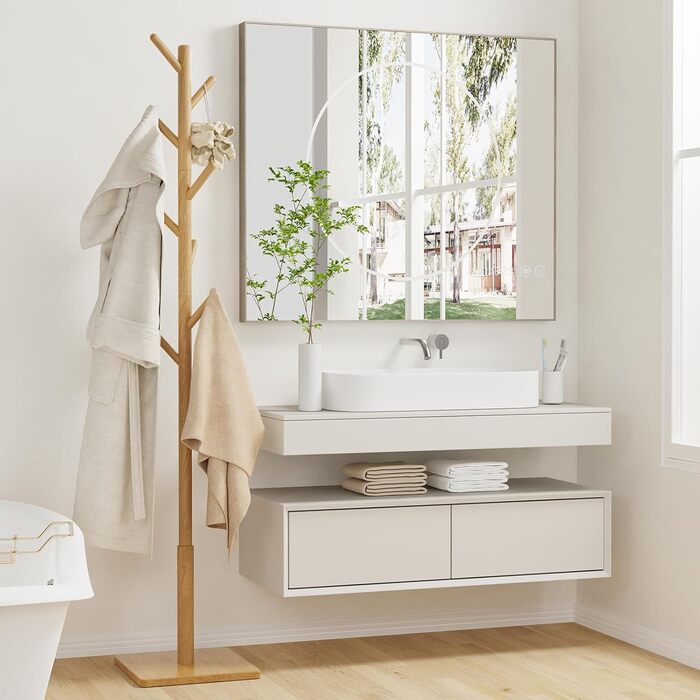 Дерев'яний вішак для одягу з 8 гачками, 30x30x180 см, регульована висота, для прихожої/вітальні