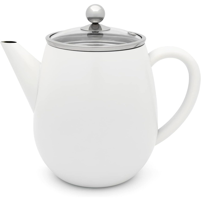 Чайник з подвійними стінками об'ємом 1,1 літра з фільтруючим фільтром-ізолюючий білий чайник з нержавіючої сталі зі скляною кришкою-чайник для більш тривалого чаювання