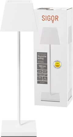 LED-лампа SIGOR Nuindie на акумуляторі, диммувана, для дому та вулиці, IP54, висота 38 см, біла, 12 годин роботи