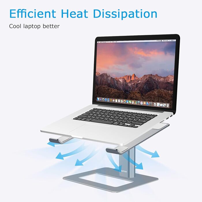 Підставка для ноутбука BoYata: регульована висота, алюміній, для MacBook, Dell, HP, Samsung, Acer, ASUS, Chromebook (сіра)