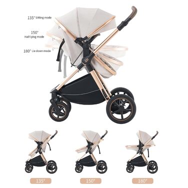 Дитяча коляска Shineey 3 в 1, Buggy, комбінована коляска з великою люлькою, алюмінієвий каркас (D2 BLACK)