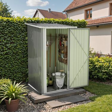 Сарай для інструментів Devoko Metall Gerätehaus 96x98x160 см, сталевий, з похилим дахом, сірий. З рукавичками, замикається.