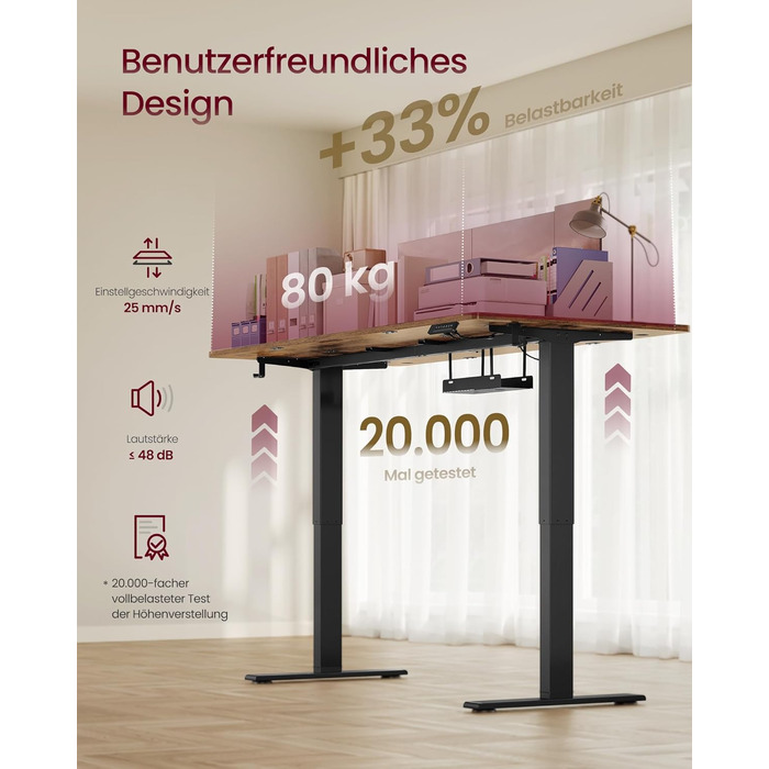 Стол для роботи VASAGLE з регулюванням висоти, USB-C, підставка для розеток, стоячий стіл, нагадування про перерви, 3 пам'яті, 180x80 см, Vintage Brown