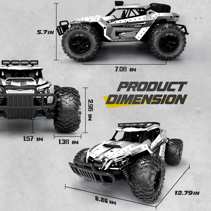 Радіокерований позашляховик Tecnock 1:16 з підсвічуванням, 2.4GHz, 2 акумулятори (60 хв), сріблястий - іграшка для дітей та дорослих