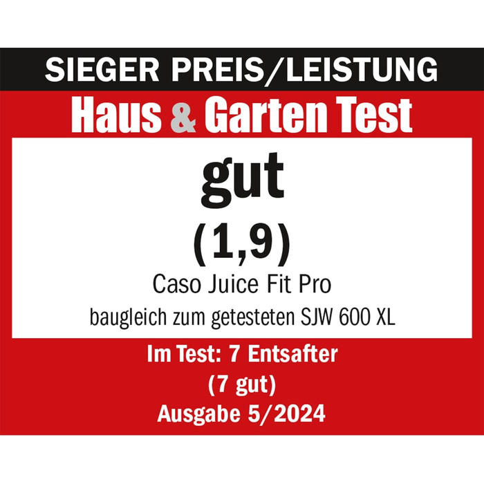 CASO Juice Fit Pro - Швидковичавниця, Тест-переможець: Haus & Garten Test, Низька швидкість (40 об/хв), Велика завантажувальна воронка 130 мм Ø для цілих фруктів, Чорний