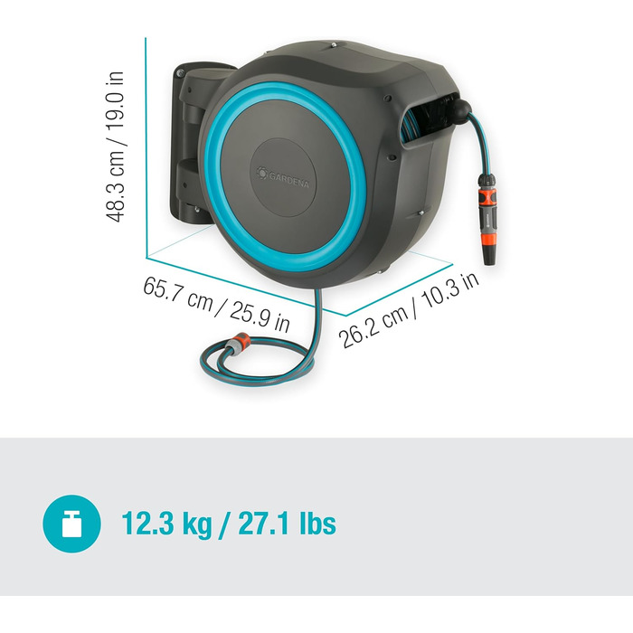 Шланг садовий Gardena RollUp L (бірюзовий) 30 м: гнучкий полив для великих садів, поворотна коробка для шланга, з шлангом Gardena 30 м та монтажними аксесуарами (18625-20)