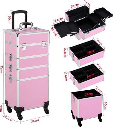 Косметичка Yaheetech 4 в 1: великий органайзер для косметики, ювелірних виробів та інструментів перукаря (рожевий)