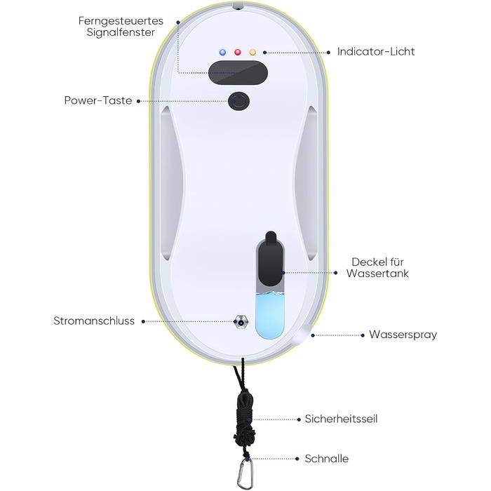 Робот для миття вікон, 5600 Па, електричний, 3 режими миття, інтелектуальна навігація, розпізнавання країв, з пультом дистанційного керування, бак 40 мл, для гладких поверхонь