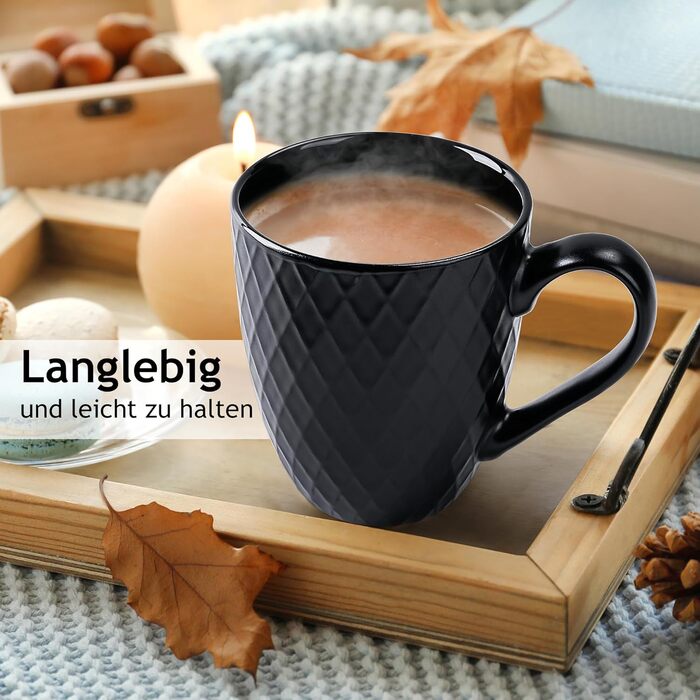 Набір кавових чашок Miamio Palmanova (6 шт., 400 мл) – чорний матовий керамічний набір