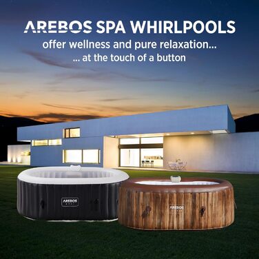 Надувний джакузі Arebos Whirlpool з LED-підсвіткою та підігрівом, 190x120 см, 90 масажних форсунок, 550 л, для 2 осіб, з кришкою