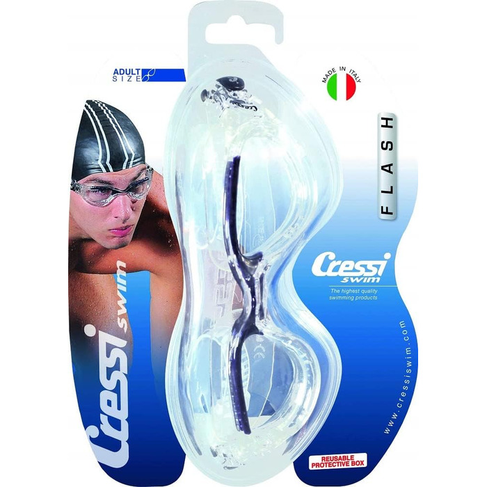 Окуляри для плавання Cressi Flash преміум-класу для дорослих із захистом від запотівання і 100 захистом від ультрафіолету (один розмір підходить всім, прозорі / зелені дзеркальні лінзи)